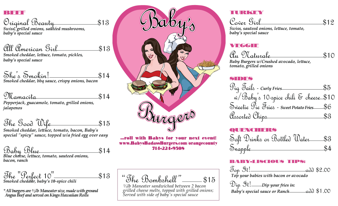 Baby's Burgers Orange County Menu