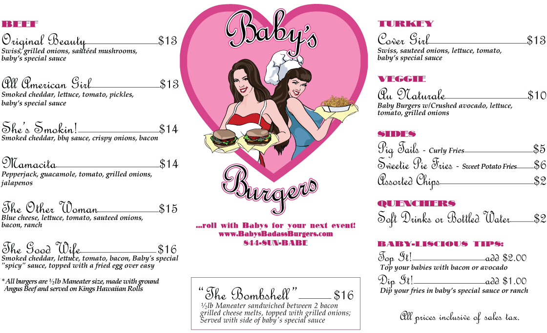 Begbies Menu Menu - Baby's Burgers - San Diego - 844-SUN-BABE (844-786-2223)